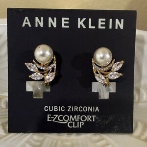 Anne Klein Gold and Pearl Clip Earrings